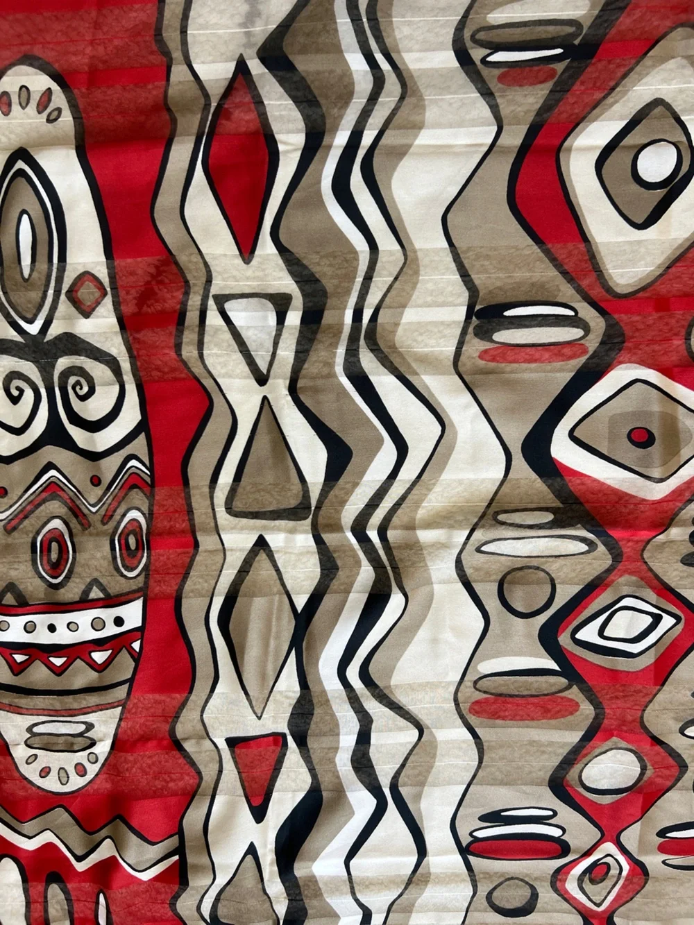 VTG Made in Italy Geometric Tribal Graphic Scarf Abstract Sheer Red Taupe 33